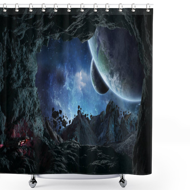 Personality  Astronauts Exploring A Cave In Asteroid 3D Rendering Elements Of Shower Curtains