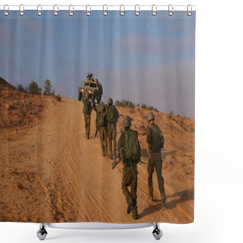 Personality  Israeli Soldiers Excersice In A Desert Shower Curtains