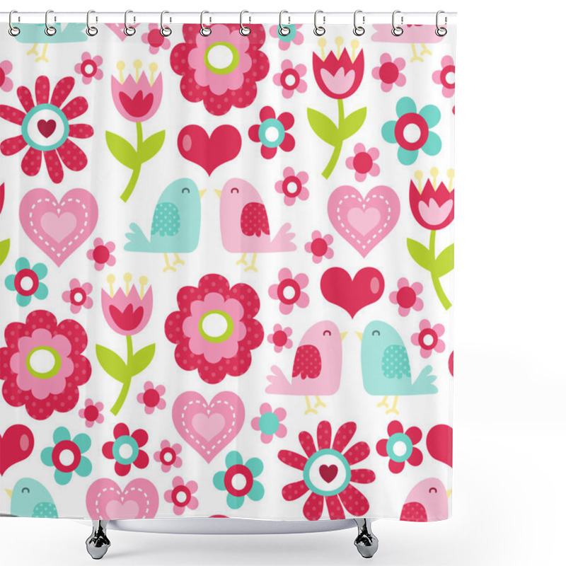 Personality  Retro Floral Love Birds Seamless Pattern Background Shower Curtains