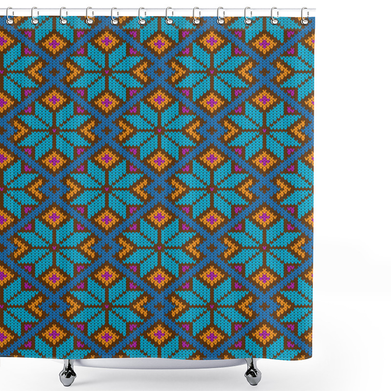 Personality  Vector Knitting Seamless Background With Geometric Pattern Shower Curtains