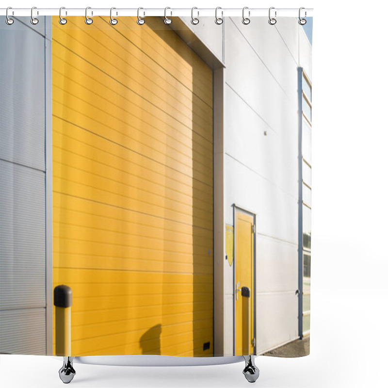 Personality  Small Industrial Unit With Yellow Roller Doors Shower Curtains