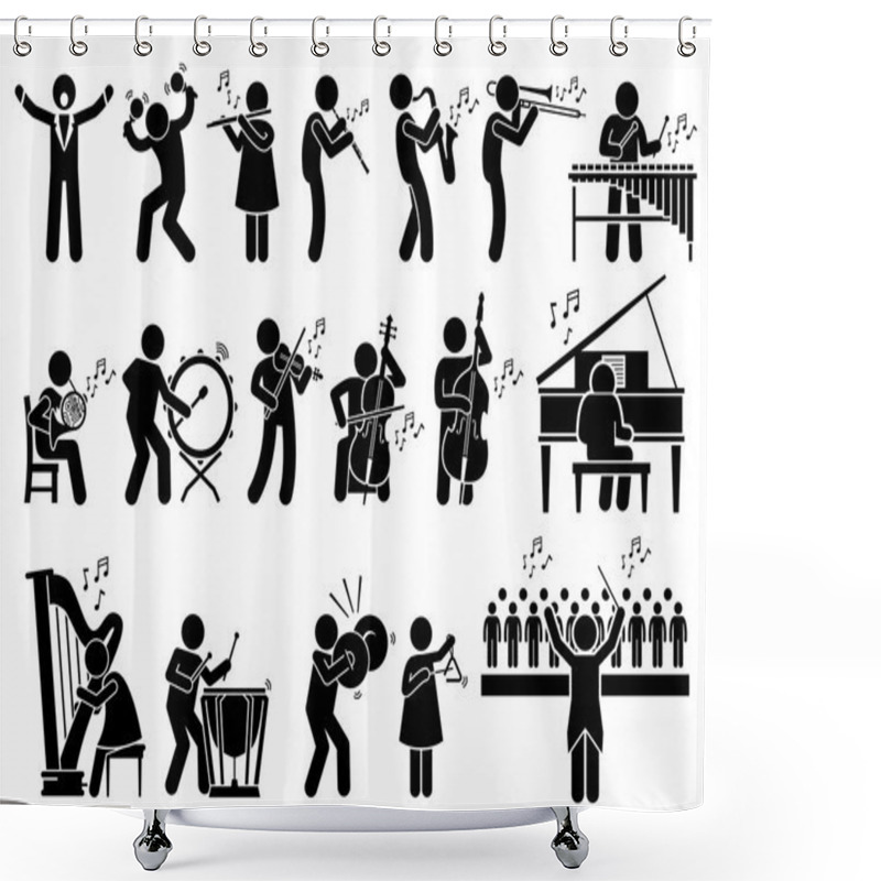 Personality  Orchestra Symphony Musicians With Musical Instruments Stick Figure Pictogram Icons Shower Curtains