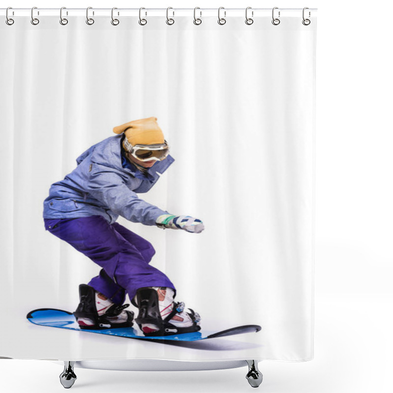 Personality  woman sliding on snowboard shower curtains