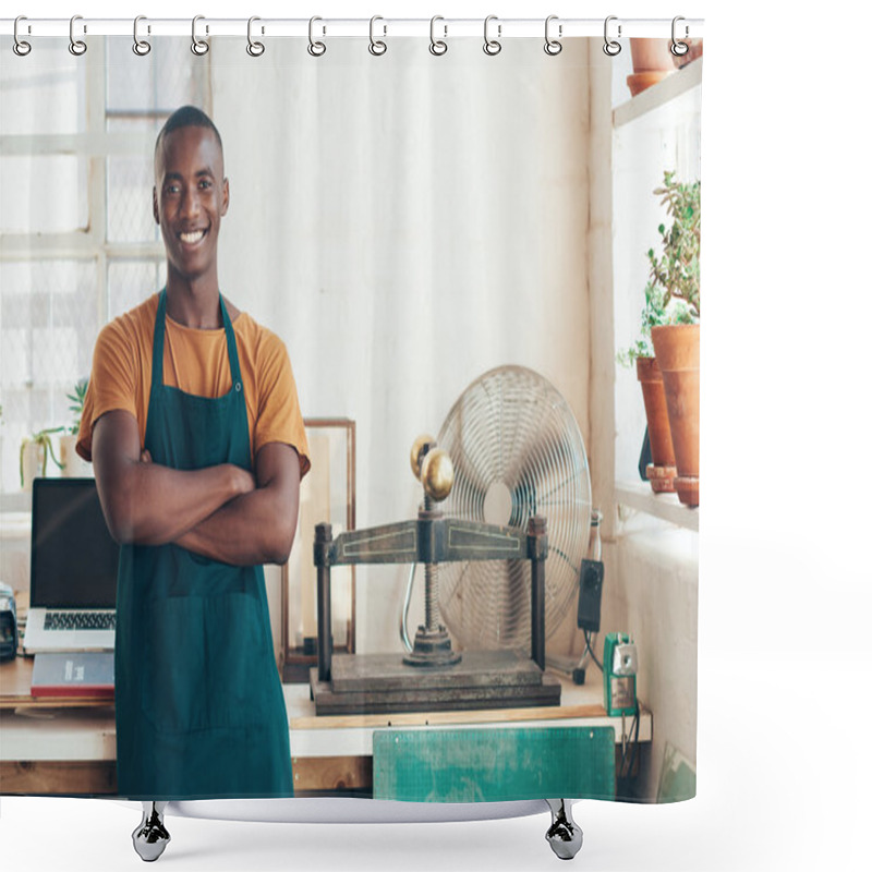 Personality  African Artisan Smiling In Beautifull Studio Shower Curtains