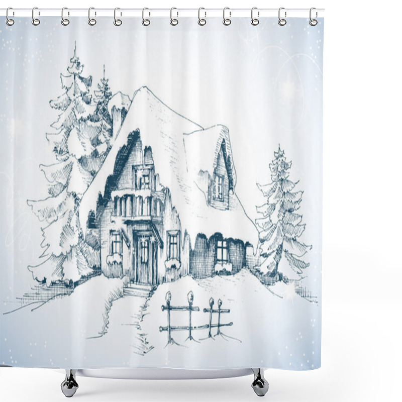 Personality  Winter Idyllic Landscape, Pine Trees And House In The Snow  Shower Curtains