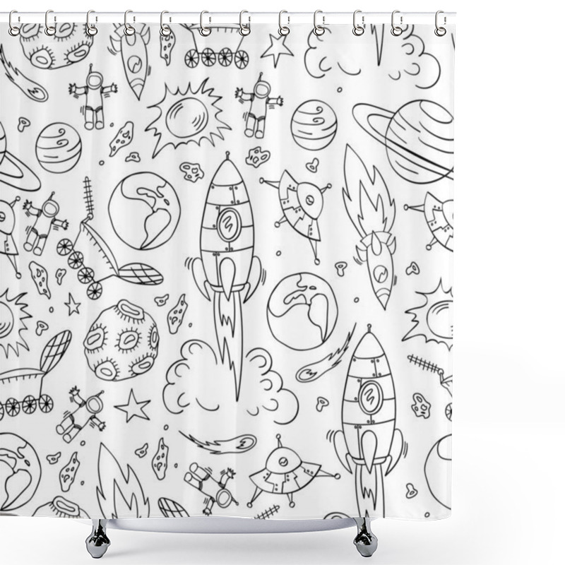 Personality  Seamless Pattern With Hand Drawn Space Elements Shower Curtains