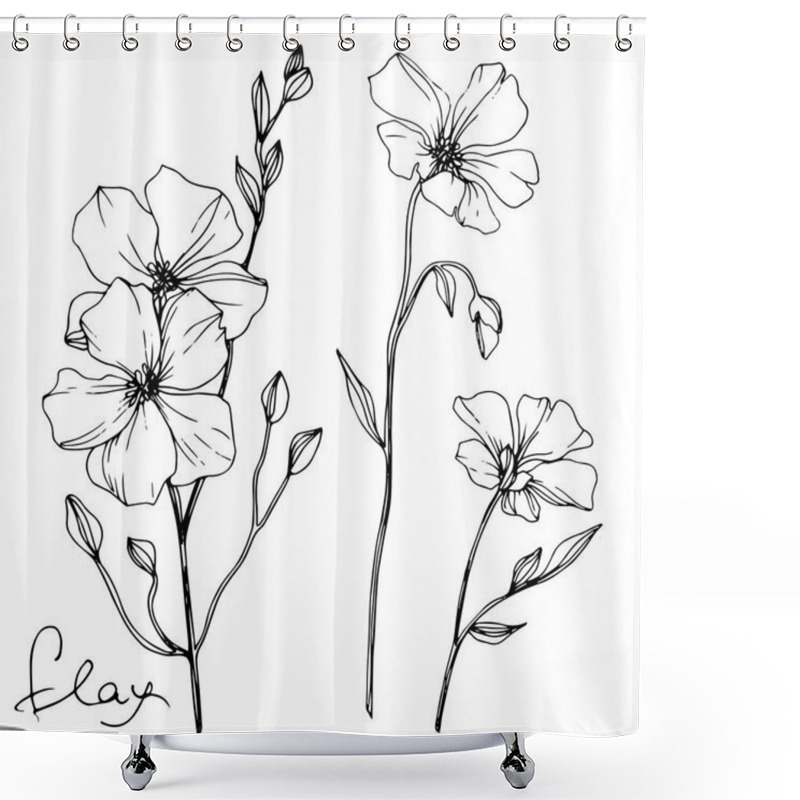 Personality  Vector Flax Floral Botanical Flower. Wild Spring Leaf Wildflower Isolated. Black And White Engraved Ink Art. Isolated Flax Illustration Element On White Background. Shower Curtains