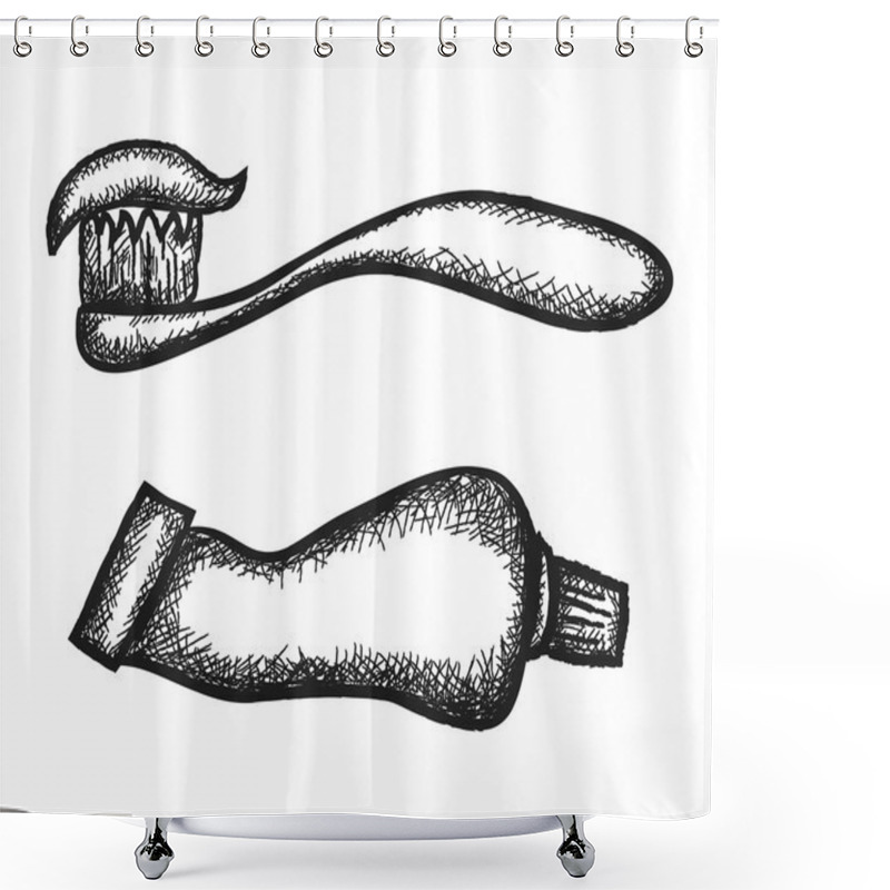 Personality  Doodle Toothpaste And Toothbrushes,  Illustration Icon Shower Curtains