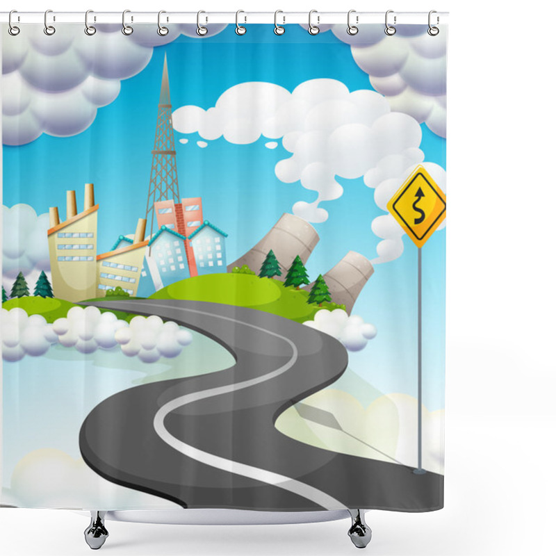 Personality  A Curve Road With A Yellow Signage Shower Curtains