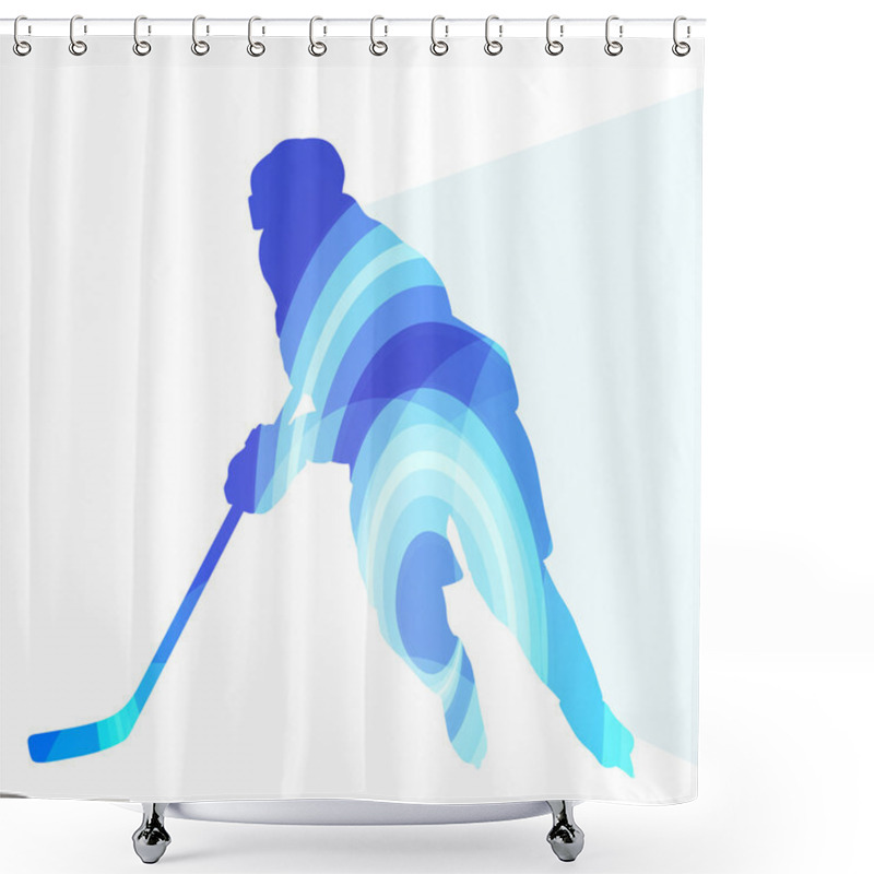 Personality  Hockey Player Man Silhouette Illustration Vector Background Colo Shower Curtains