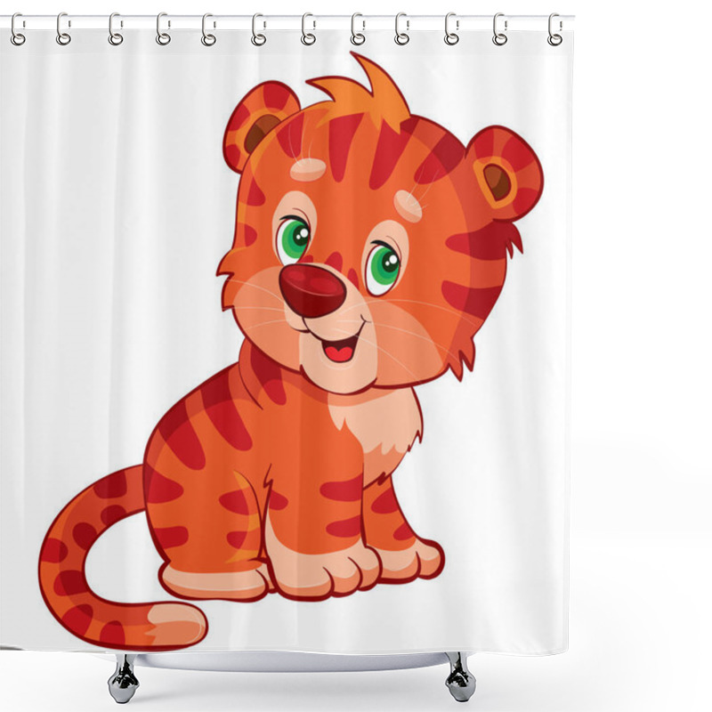 Personality  Cute Tiger Character In Red With Dark Stripes For Children Illustration, Isolated Object On A White Background, Shower Curtains