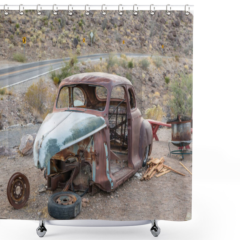 Personality  Oatman Highway, United States - 14.11.2019 Old Cars On  Cool Springs Station On Route 66 14.11.2019 In Oatman Highway, United States Shower Curtains