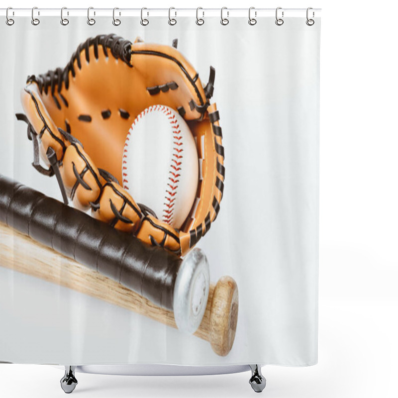 Personality  Baseball Bats, Ball And Mitt  Shower Curtains