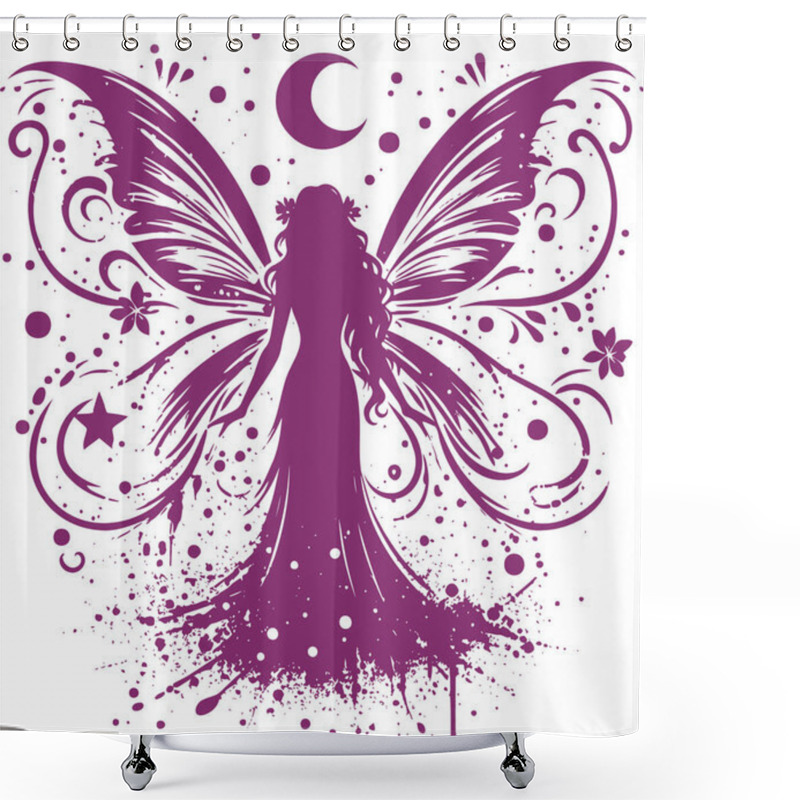 Personality  Mystical Purple Fairy Silhouette With Moon And Stars Shower Curtains