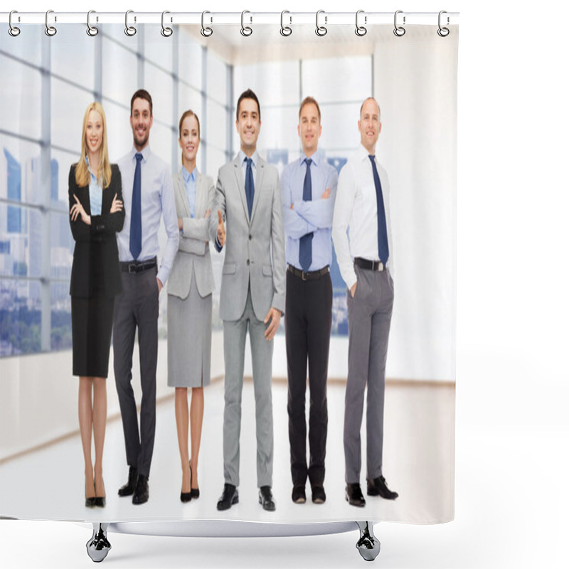 Personality  Group Of Smiling Businessmen Making Handshake Shower Curtains