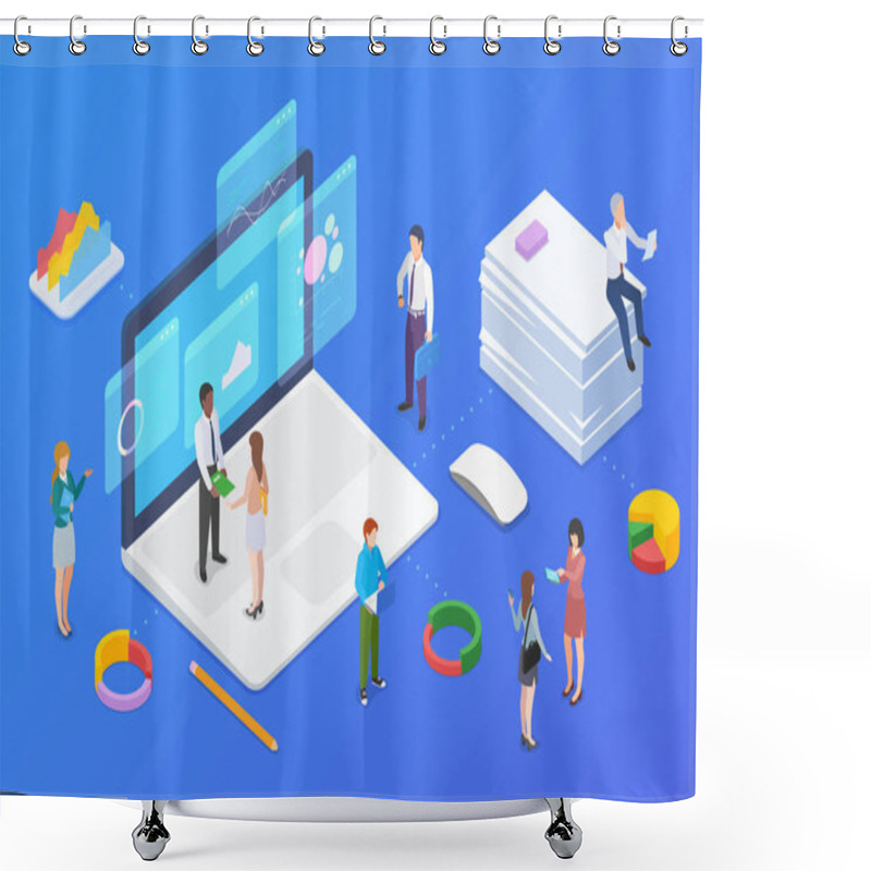 Personality  Statistics Analyse Data Information On Laptop Notebook Isometric Flat Design Vector Illustration Shower Curtains