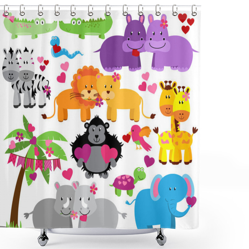 Personality  Vector Collection Of Cute Valentine's Day Animals Shower Curtains