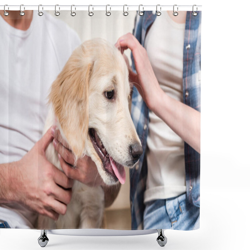 Personality  Couple Petting Dog Shower Curtains