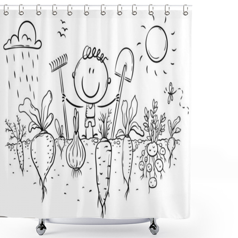 Personality  Happy Farmer Has Grown A Lot Of Vegetables Shower Curtains