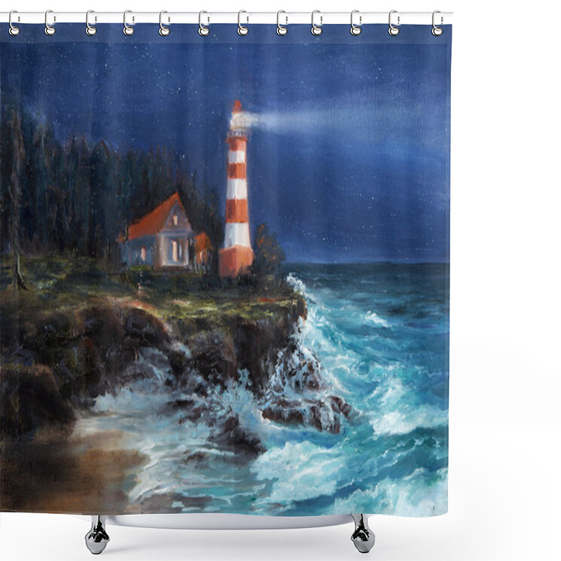 Personality  Lighthouse At Night Shower Curtains