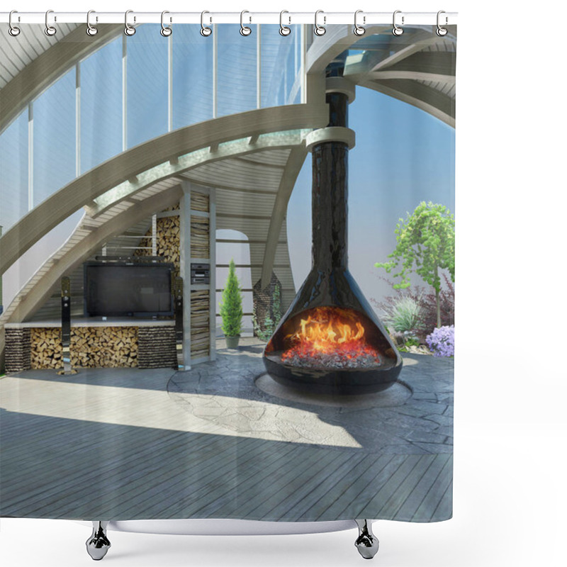 Personality  Modern Gazebo Inside 3D Illustration Shower Curtains