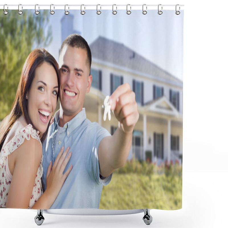 Personality  Military Couple With House Keys In Front Of New Home Shower Curtains