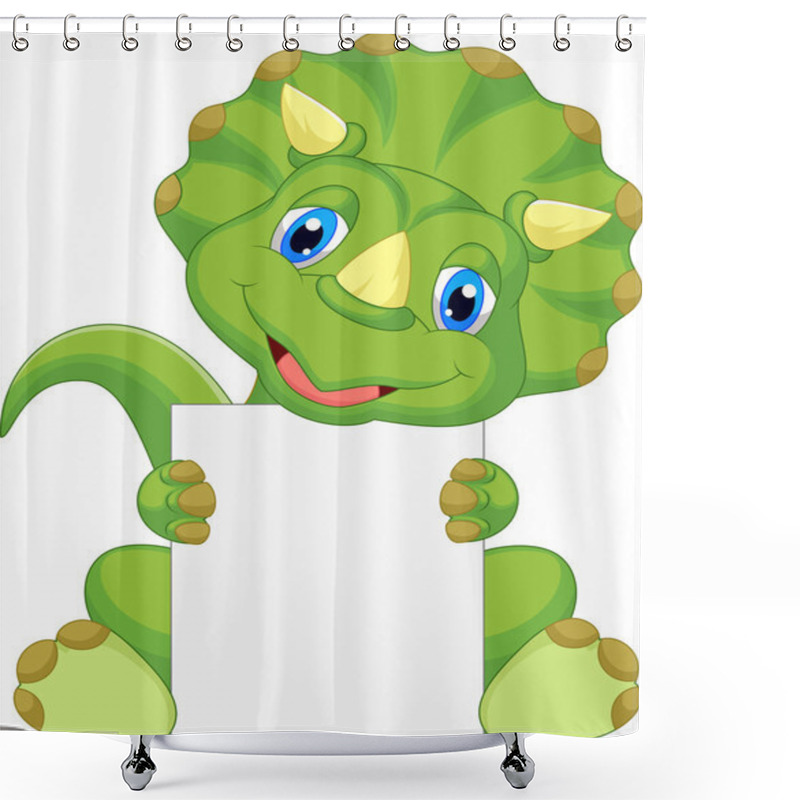 Personality  Cute Dinosaur Cartoon Holding Blank Sign Shower Curtains