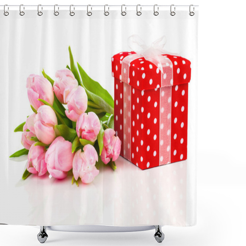 Personality  Beautiful Tulips With Red Polka-dot Gift Box. Happy Mothers Day, Shower Curtains