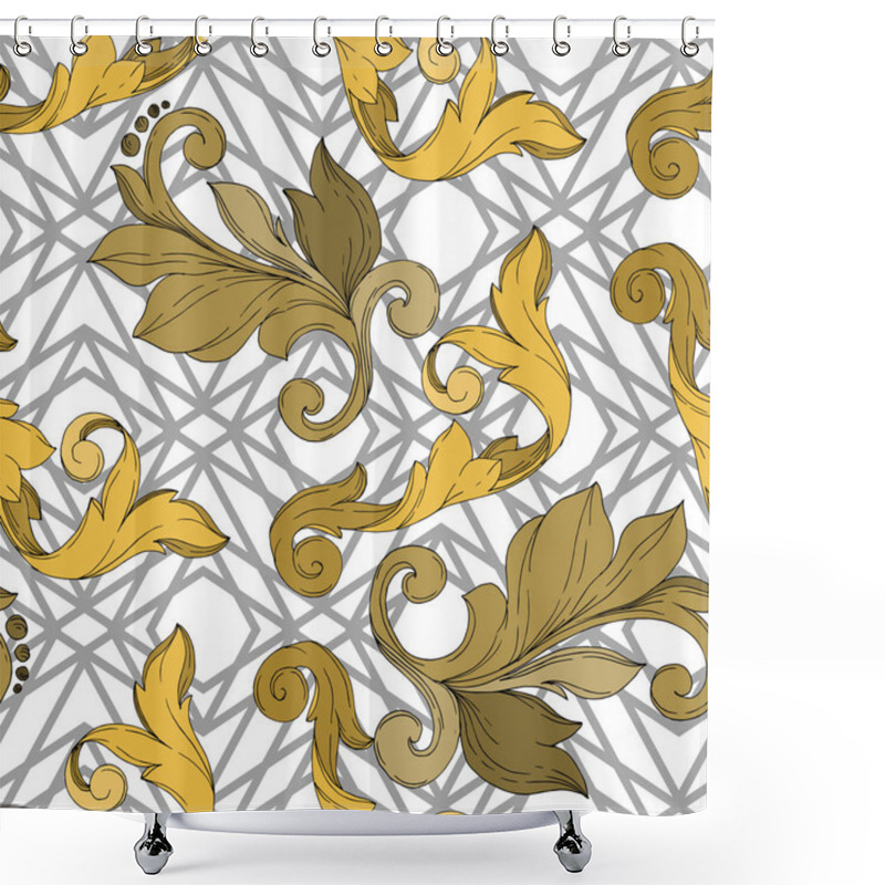 Personality  Vector Golden Monogram Floral Ornament. Black And White Engraved Ink Art. Seamless Background Pattern. Shower Curtains