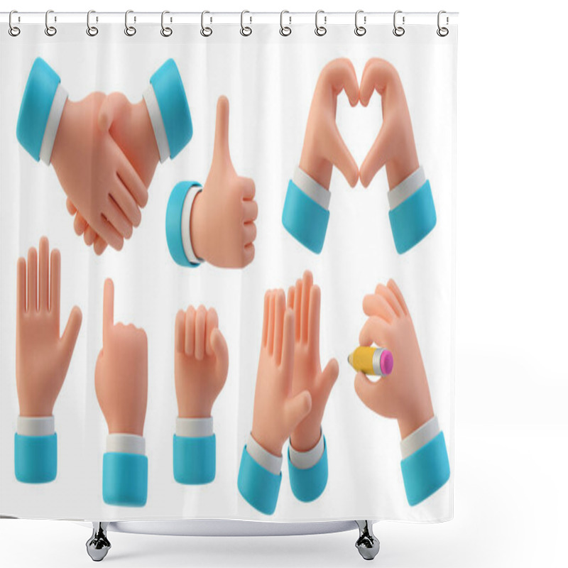 Personality  Hands Gestures 3D Cartoon Friendly Funny Style Isolated On White Background Shower Curtains