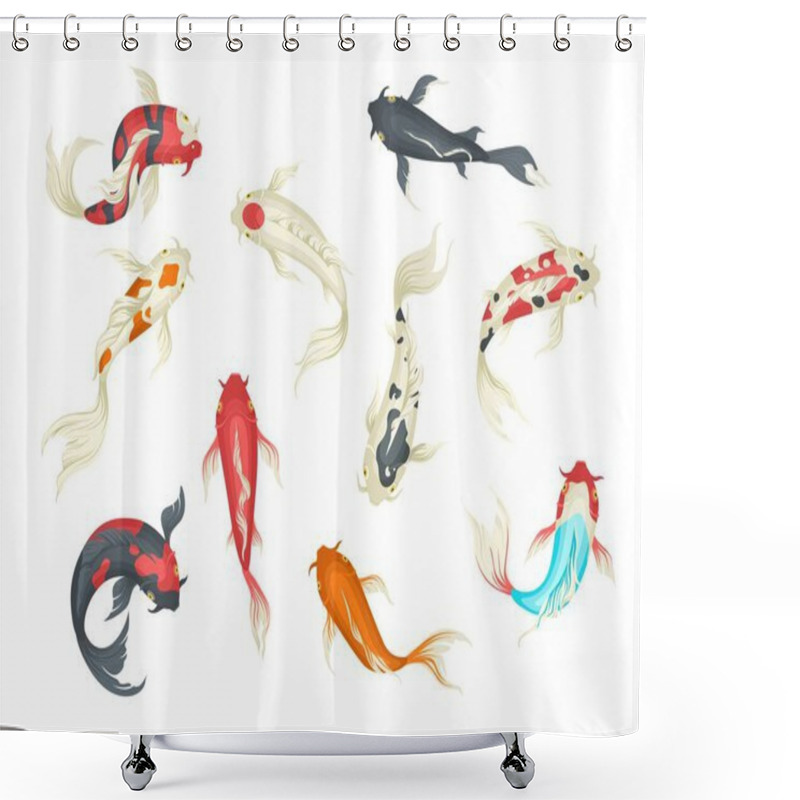 Personality  Decorative Koi Fish Japanese Carp Set, Flat Vector Isolated Illustration Shower Curtains