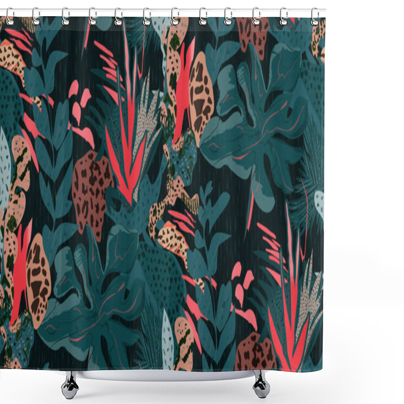 Personality  Exotic Jungle Plants Seamless Pattern Prints, Abstract Flowers, Vector Graphics. Perfect For Fashion, Textiles, And Artistic Projects Collection Of Modern Creative Illustrations Designs. Shower Curtains