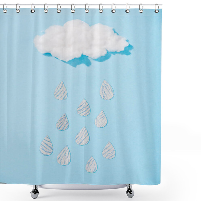 Personality  Top View Of Cotton Candy Cloud With Glitter Raindrops On Blue Shower Curtains