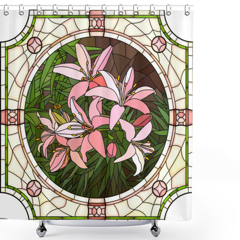 Personality  Vector Illustration Of Flower Pink Lilies. Shower Curtains