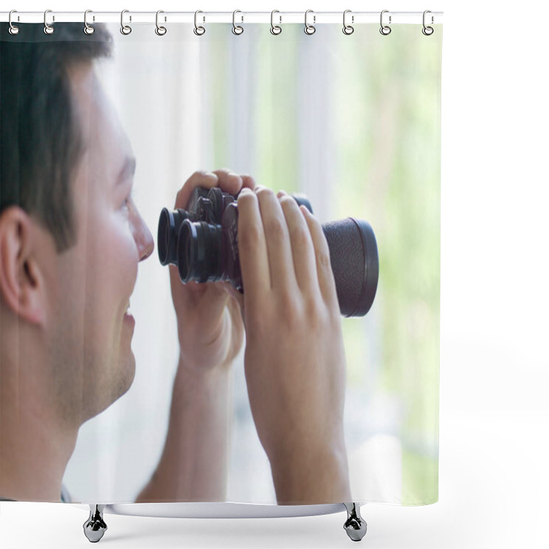 Personality  Man Looking With Binoculars Shower Curtains