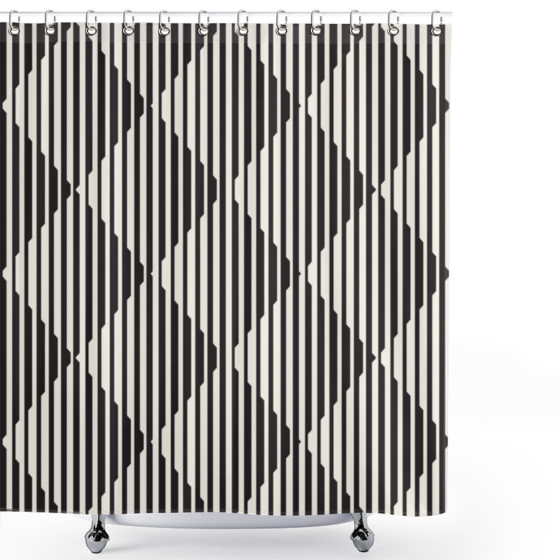 Personality  Vector Seamless Black And White Halftone Lines Pattern. Abstract Geometric Retro Background Design. Shower Curtains