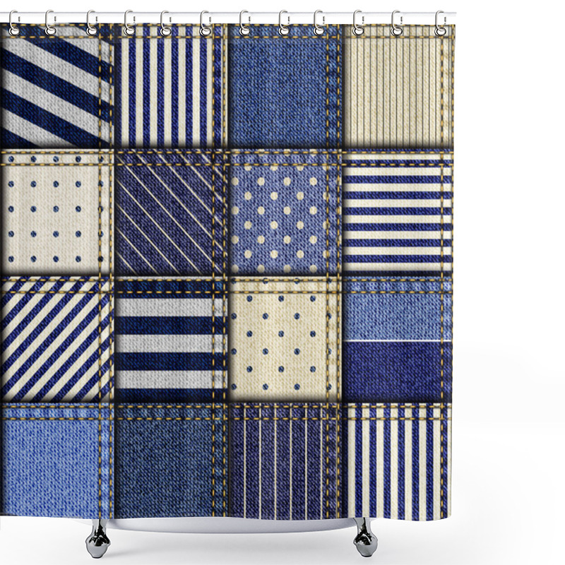 Personality  Patchwork Of Denim Fabric. Shower Curtains