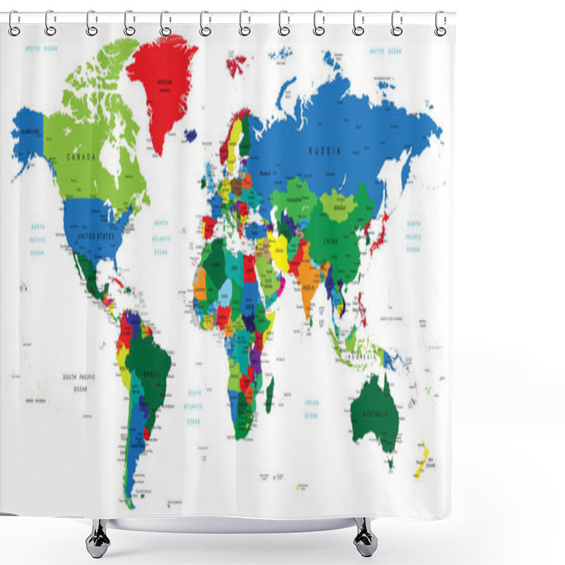 Personality  Highly Detailed Map Of The World With Countries, Big Cities And Other Labels,updated With South Sudan,Kosovo And North Macedonia Shower Curtains