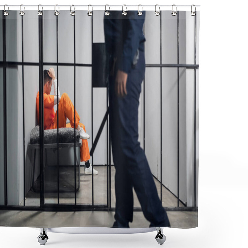 Personality  A Male Warden Guards Cells With Dangerous Criminals In A High-security Prison. Dangerous Profession. Shower Curtains