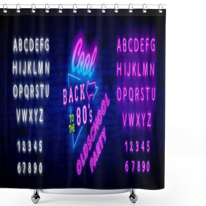 Personality  Back To The 80s Neon Sign Vector. 80 S Retro Style Design Template Neon Sign, Light Banner, Neon Signboard, Nightly Bright Advertising, Light Inscription. Vector Illustration Shower Curtains