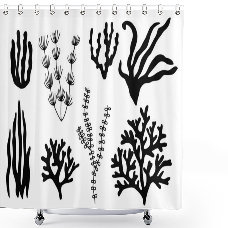 Personality  Seaweed Set. Silhouette On A White Background Sketch In Isolatio Shower Curtains