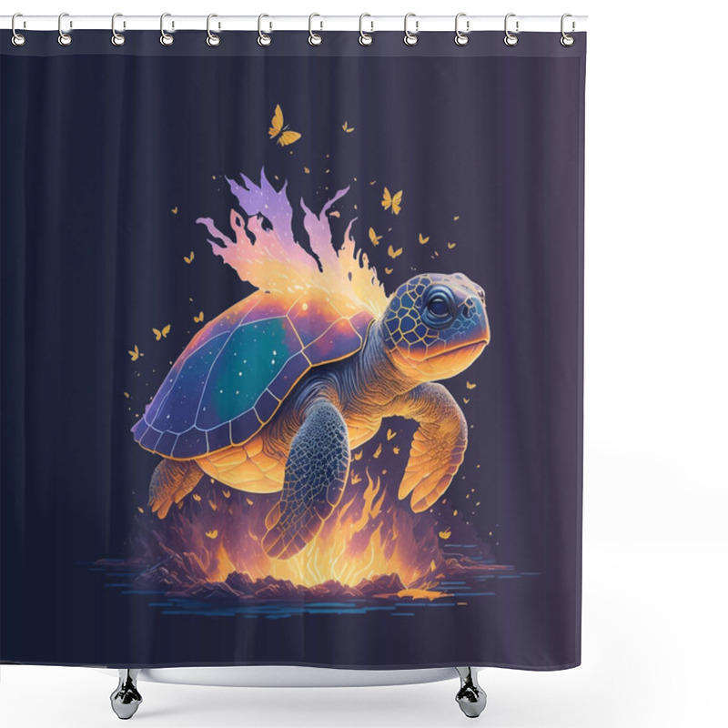 Personality  Fantasy Art Turtle On Fire With Butterflies Shower Curtains