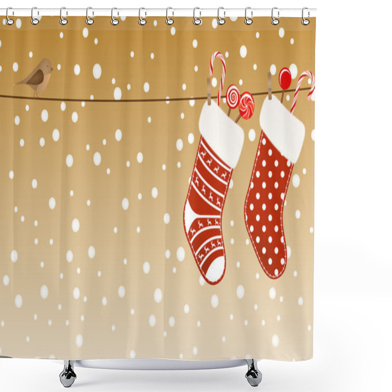 Personality  Christmas Socks Hanged On A Clothesline Shower Curtains