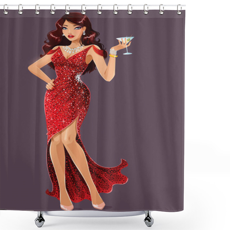 Personality  Beautiful Lady In Red Shower Curtains