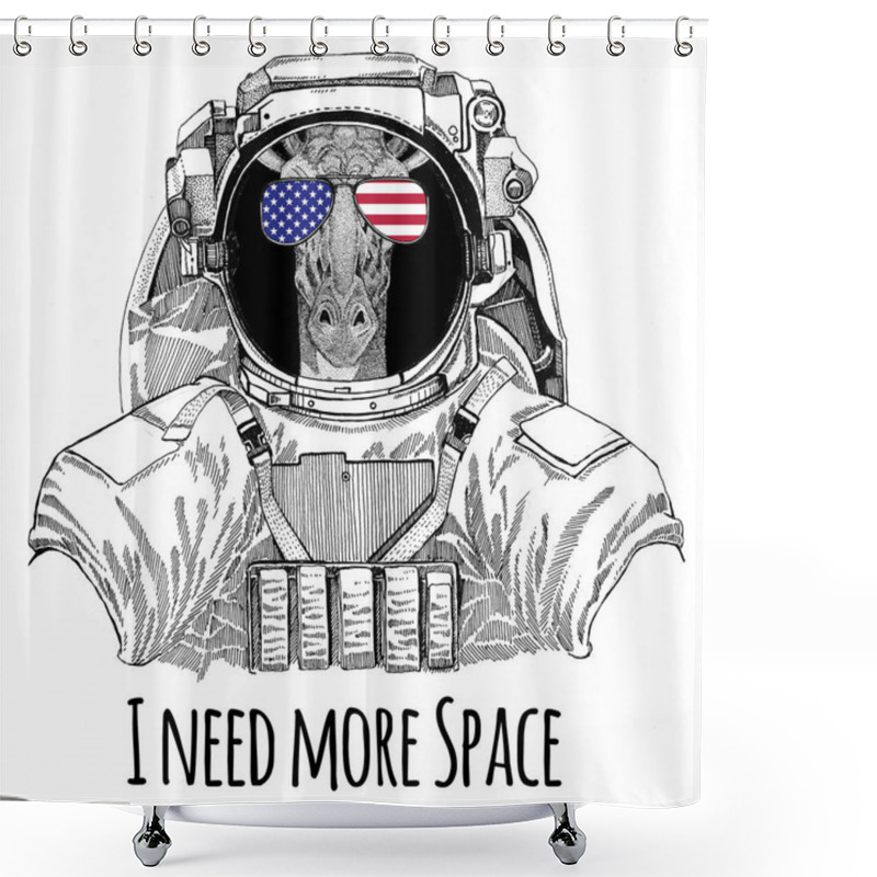 Personality  Usa Flag Glasses American Flag United States Flag Camelopard, Giraffe Wearing Space Suit Wild Animal Astronaut Spaceman Galaxy Exploration Hand Drawn Illustration For T-shirt Shower Curtains