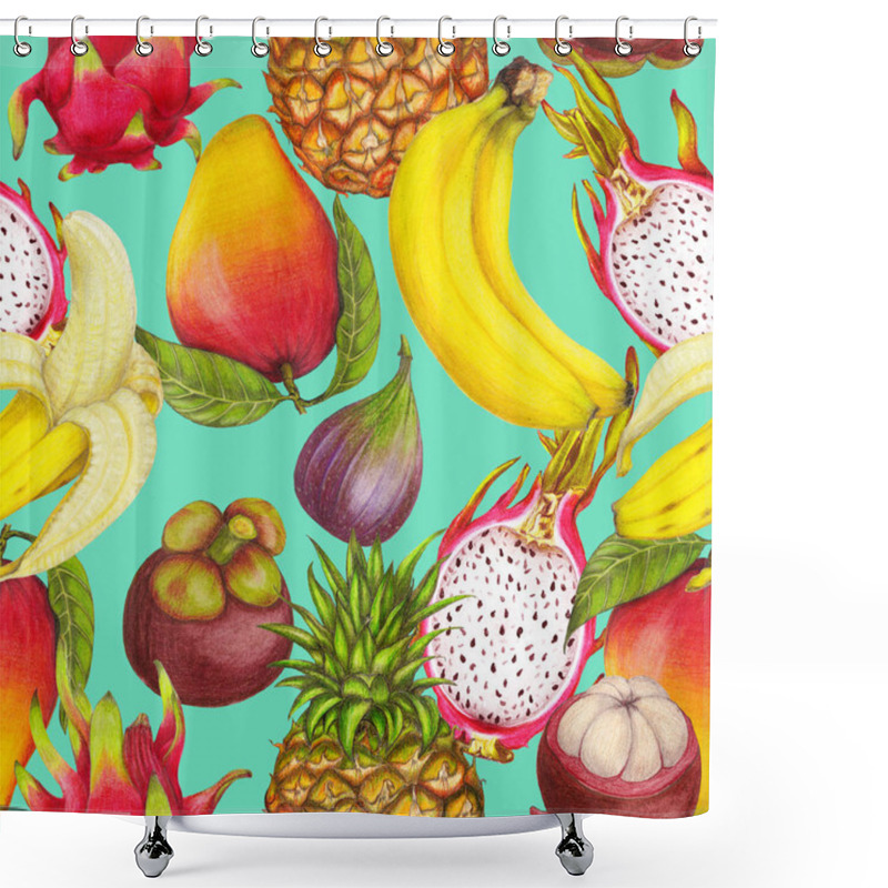 Personality  Seamless Tropical Pattern Of Hand Drawn Fresh Juicy Fruits Shower Curtains