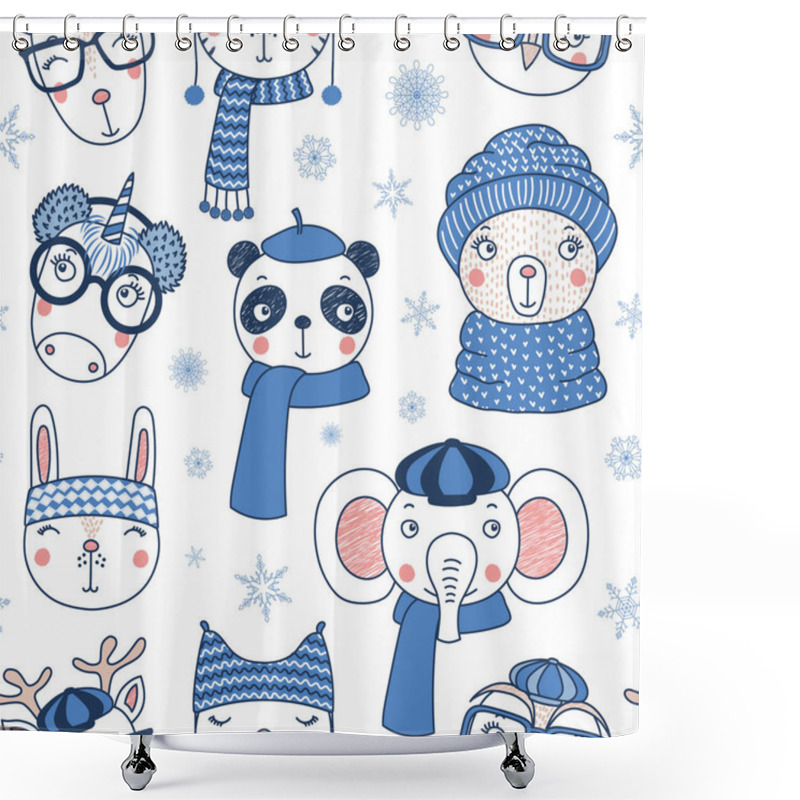 Personality  Cute Winter Animals Seamless Pattern Shower Curtains