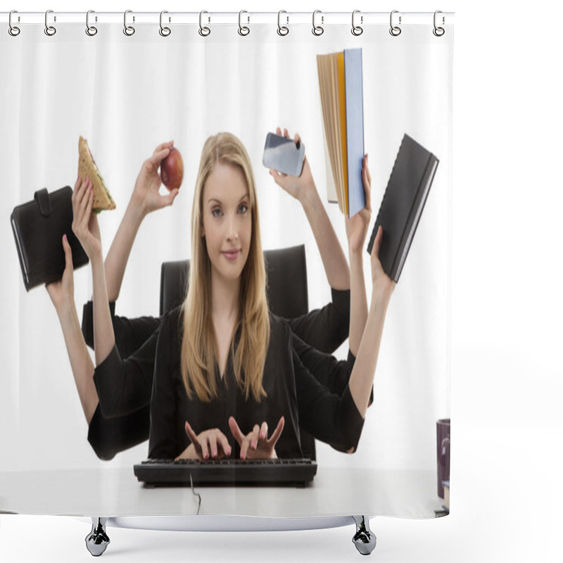 Personality  Busy Woman At Her Desk Shower Curtains