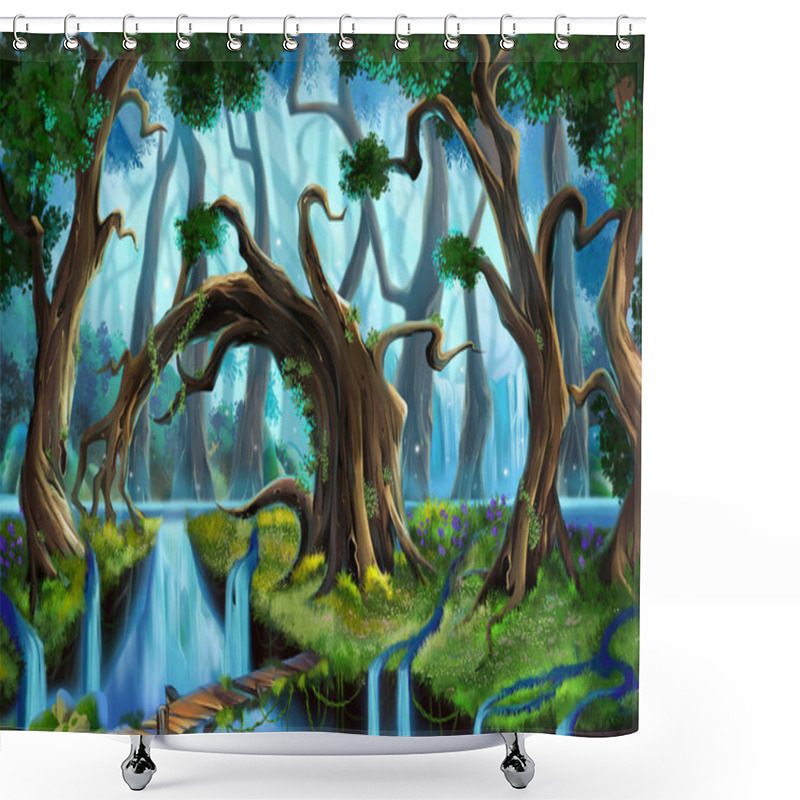 Personality  Water Forest. Video Games Digital CG Artwork, Concept Illustration, Realistic Cartoon Style Background Shower Curtains