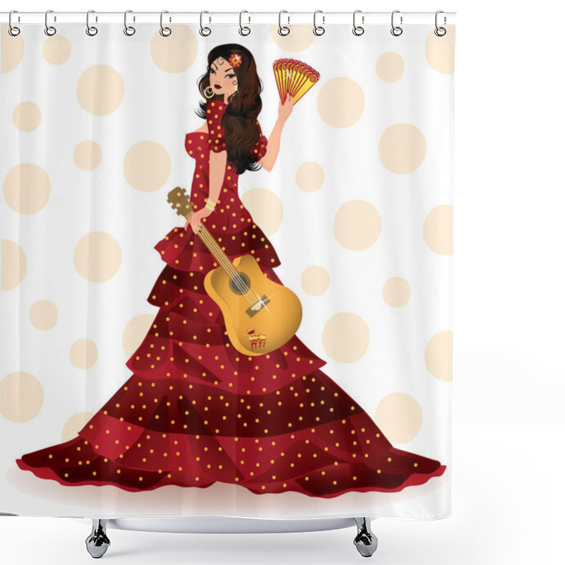 Personality  Spanish Girl With Guitar, Vector Illustration Shower Curtains